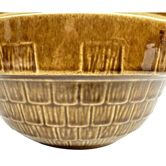 Mid 20th Century USA 9" Round Tureen Bowl Casserole w/Lid Brown Shingle Pattern - Picture 2 of 9